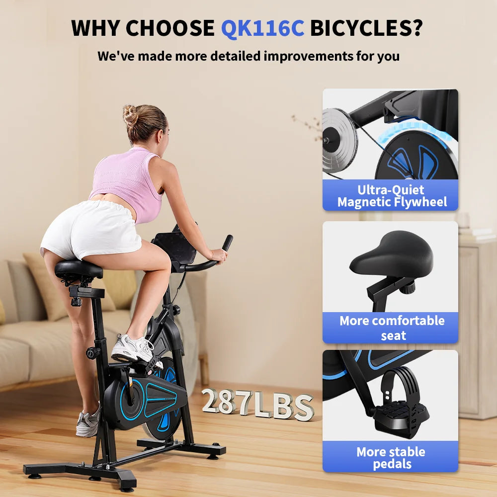 Formill QK116 Indoor Magnetic Spinning Bike, 6KG Flywheel Home Exercise Bike with LCD Display, Adjustable Resistance, Quiet Belt