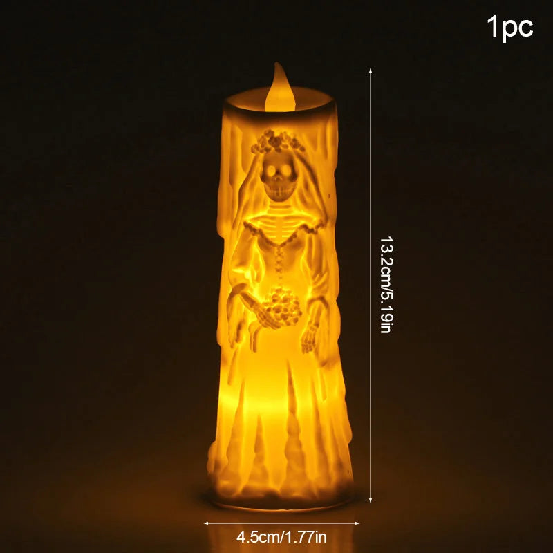 Halloween Horror Ghost Bride Groom LED Candle Electronic Light Halloween Skeleton Lamp Party Decoration Flameless Night Lights