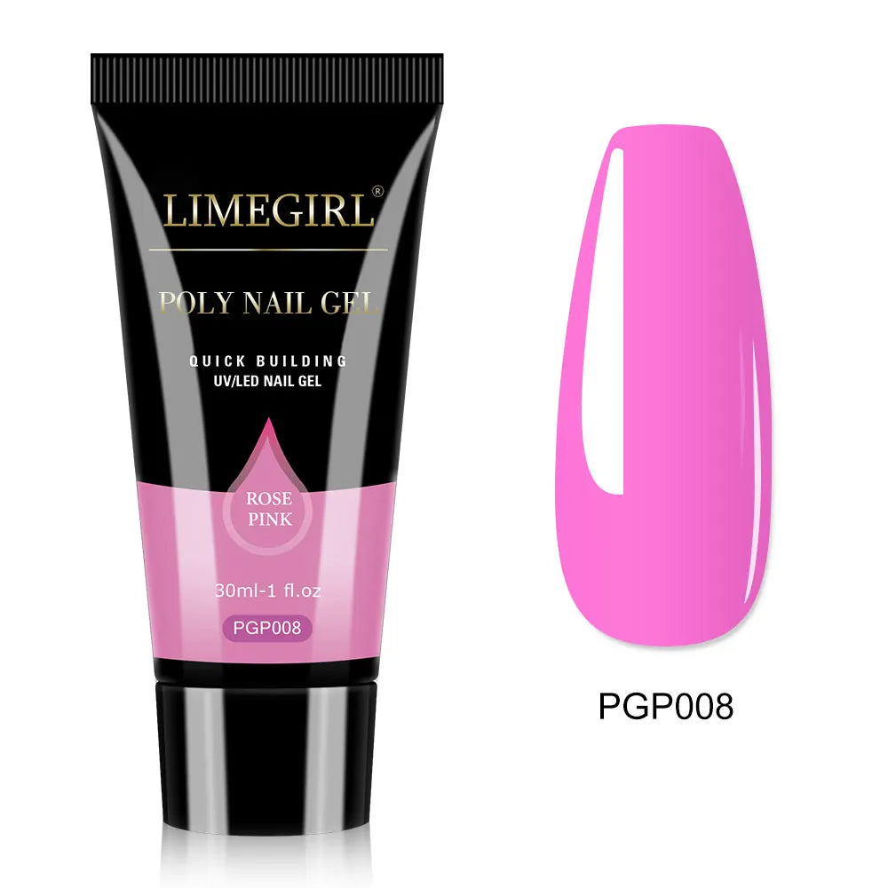 LIMEGIRL 30ml Nail Extension Gel Glitter Soak Off Nail Acrylic Crystal Build Poly UV Gel for Nails Quick Extension Manicure Glue