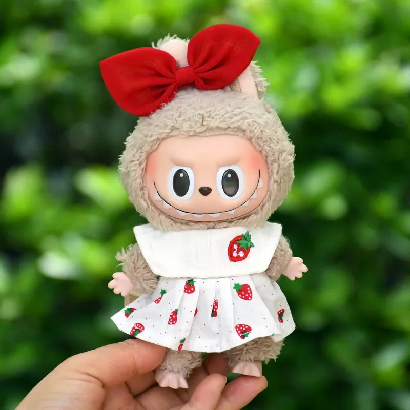Doll Clothes For LABUBU Frog Set Jumpsuit Kawaii Fisherman Hat 2PCS/Pack Plush Cotton Doll Dress Up Game Decoration