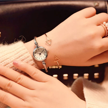 YIKAZE Small Gold Bangle Bracelet Luxury Watch Stainless Steel Retro Ladies Quartz Wristwatch Fashion Casual Thin Chain Watches