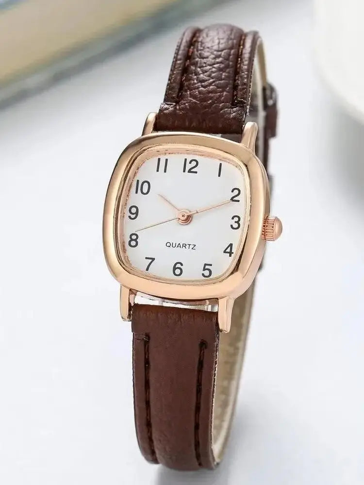 Kegllect Square Women Simple Small Dial Student Watches Vintage Belt Quartz Wristwatch