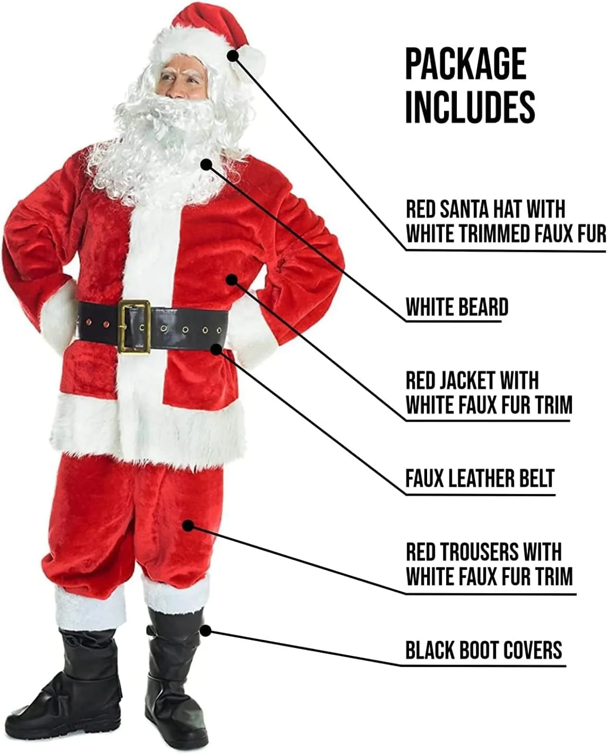 Santa Claus Costume Christmas Complete Dress-Up Outfit For Adult Santa Suit With Hat Men Cosplay Costumes 7PCS