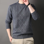 Autumn Winter Men's Fleece Knit Pullovers Solid Color O-Neck Warm Knitted Sweater Men Fashion Smart Casual Pullover Sweaters
