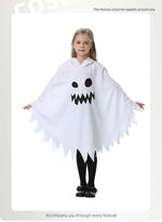 Halloween Kids Cosplay Costume White Black Luminous Ghost Luminous Face Cape Shawl Party Dress-Up Costume Boys Cape Girl Skirt