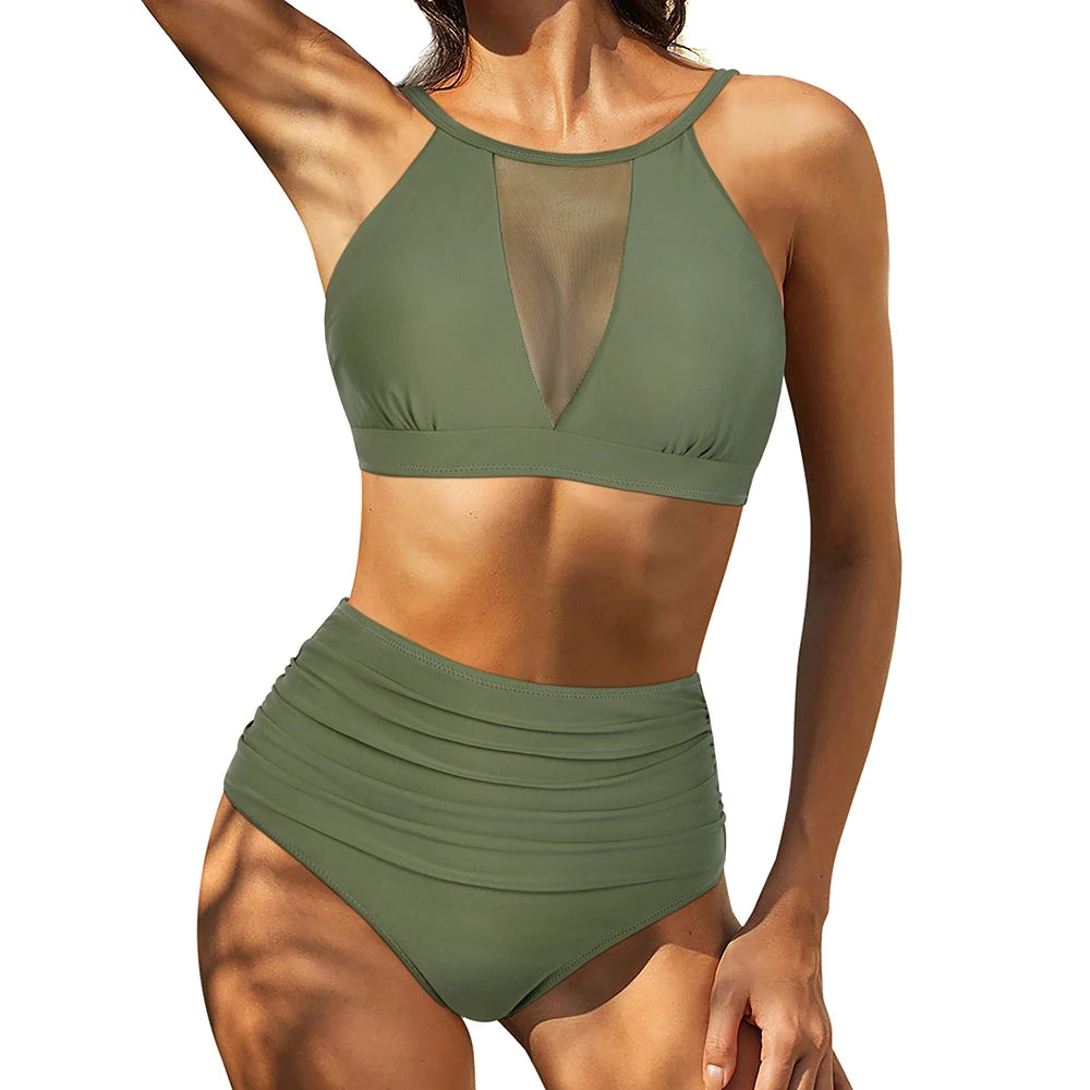 Lace-Up High-Waist Bikini Set
