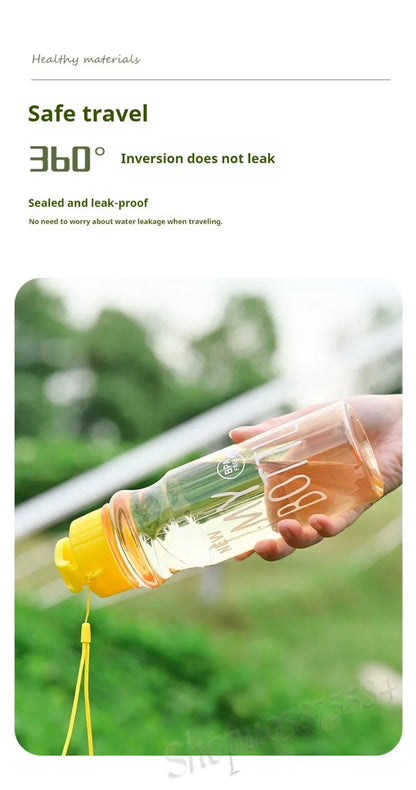 550ml Plastic Water Bottle Portable Sports Cup With Anti Drop Rope Outdoor Water Container Color Transparent Pet Flip Cover