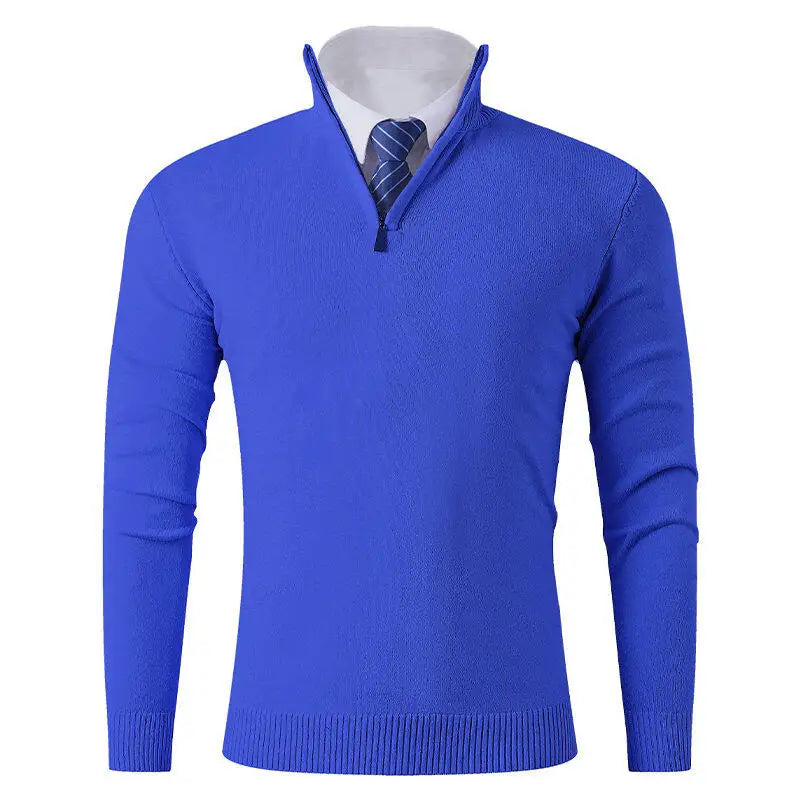 Spring Autumn Men's Smart Casual Knit Pullovers Fashion Half Zipper Stand Collar Solid Color Slim Fit Daily Knitted Sweater Men
