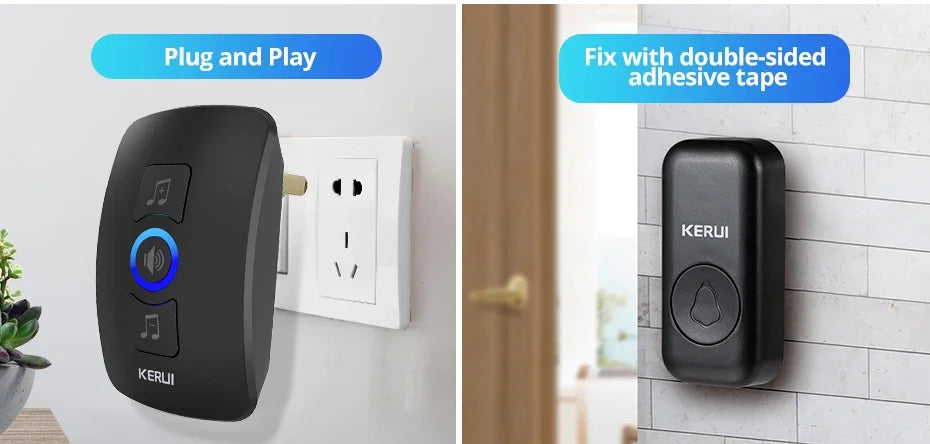 KERUI Wireless Doorbell Waterproof OutDoor Smart Home Door Bell Welcome Melodies Chimes LED Flash Security Adjustable Volume