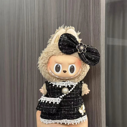 For Korea Kpop Exo Labubu Idol Dolls Jean Dress Big Bowknot Doll Clothes Kids Gift 15-17cm Cute Mini Clothes Doll Accessories