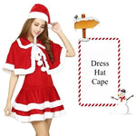 Christmas Outfits for Women Sexy Christmas Fancy Party Dress with Cape Hat 3Pcs Velvet Santa Costume Xmas Babydoll Cosplay