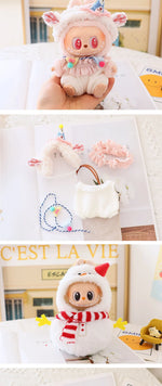 1pc 17cm Labubu Clothes Cute Mini Plush Doll'S Outfit Accessories Blue Shark Jumpsuit Snowman Suit For V1v2 Dolls Girl Kids Gift