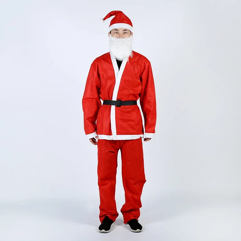 Red Classic Non-woven Santa Claus Costume Christmas Performance Cosplay Show Holiday Adult Boys Girls Decorative Clothes Unisex