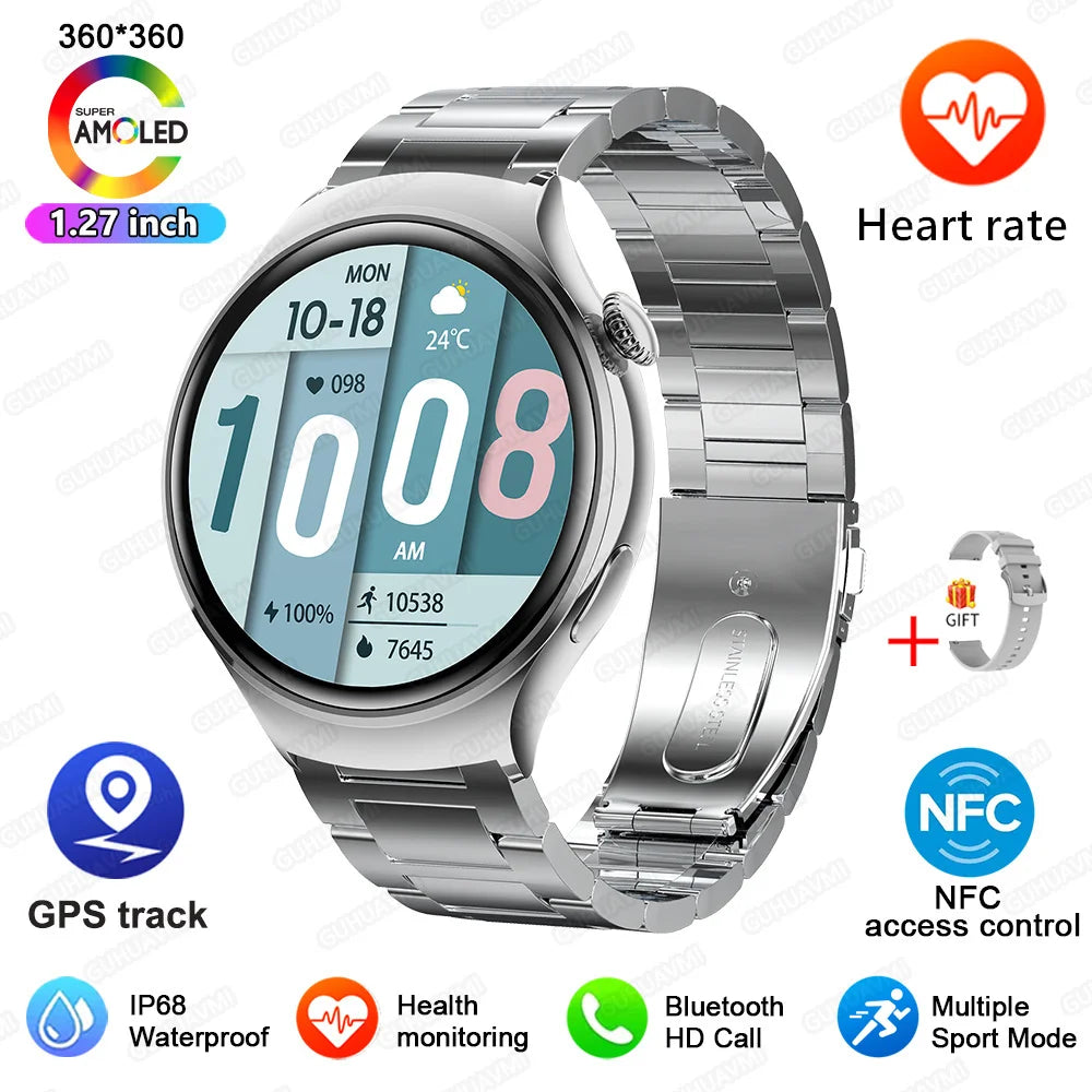 GUHUAVMI Smart Watch Women GPS Trajectory Heart Rate Blood Pressure NFC Bluetooth Call 1.27inch AMLOED Smartwatches Ladies