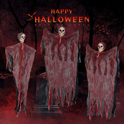 1Set Halloween Decorative Hanging Ghost Skull Skeleton Gauze Haunted Home Party Horror Props Hanger House Yard Party Hanging