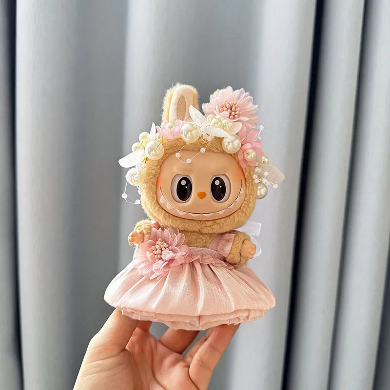 Luxury Plush Wedding Dress Dolls Clothes for Labubu I II Korea Style Fluffy Romantic Wedding Dress Flower Hat Suit for Ladbubu