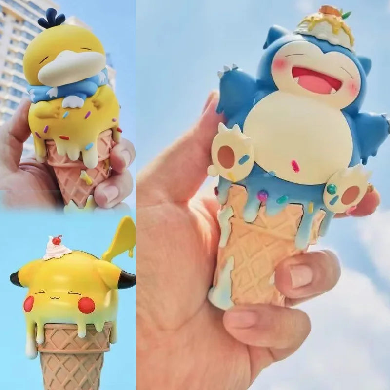 Cute Kawaii Pokemon Pikachu Snorlax Psyduck Bulbasaur Icecream Figure Toys for Girls