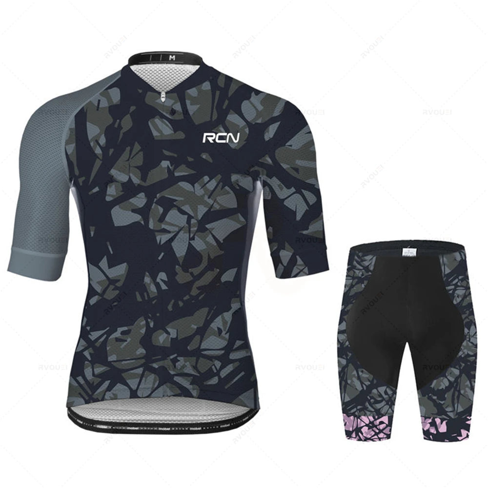 2025 RCN Pro Team Cycling Jersey Set – Men’s Short Sleeve Road Bike & MTB Racing Kit, Breathable Summer Bicycle Clothing with Bib Shorts