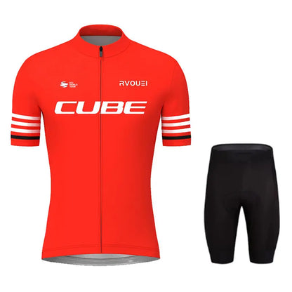 Rvouei Cube Pro Summer Cycling Jersey Set Summer Breathable Bicycle Men's MTB Bike Clothing Maillot Ropa Ciclismo Uniform Suit