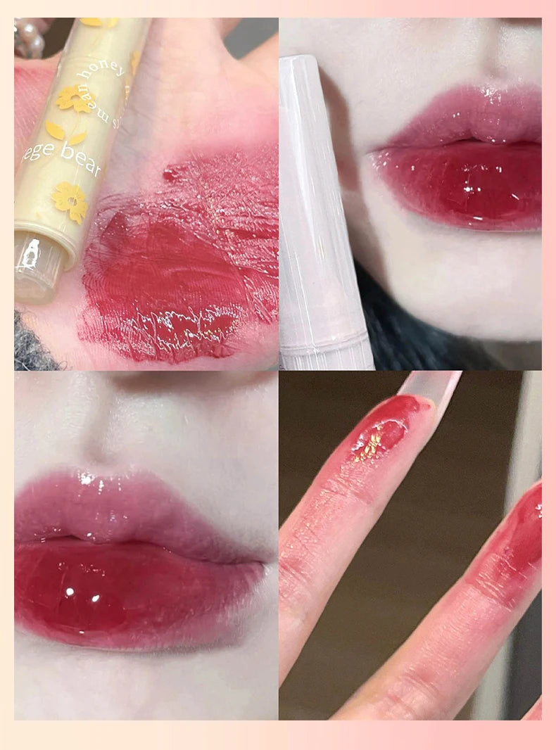 Gege Bear Floral Whisper Moisturizing Mirror Shine Lipstick — Glossy Jelly Finish, Heart-Shaped Bullet, Hydrating Lip Balm