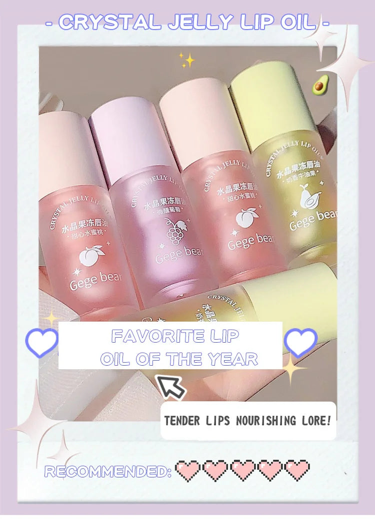 Gege Bear Crystal Jelly Fruit Lip Oil Peach Grape Avacado Hydrating Moisturizing Nourishing And Lightening Lips Line