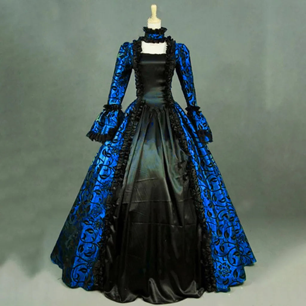 Women Vintage Exquisite Dress Gothic Retro Floral Print Ball Gowns Dress Medieval Renaissance Court Dress Halloween Costume