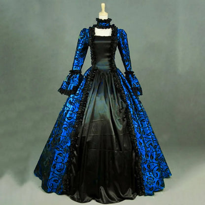 Women Vintage Exquisite Dress Gothic Retro Floral Print Ball Gowns Dress Medieval Renaissance Court Dress Halloween Costume