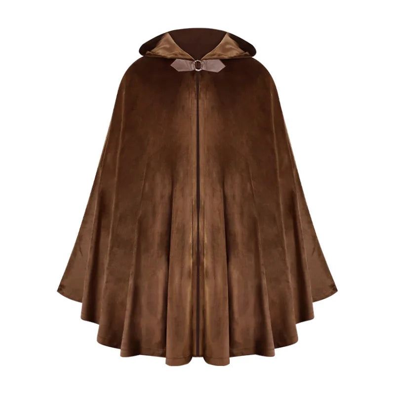 Men's Velvet Cloak with Hood, Renaissance Medieval Hooded Cloak for Women, Halloween Hood Cape with Metal Loop Clasp