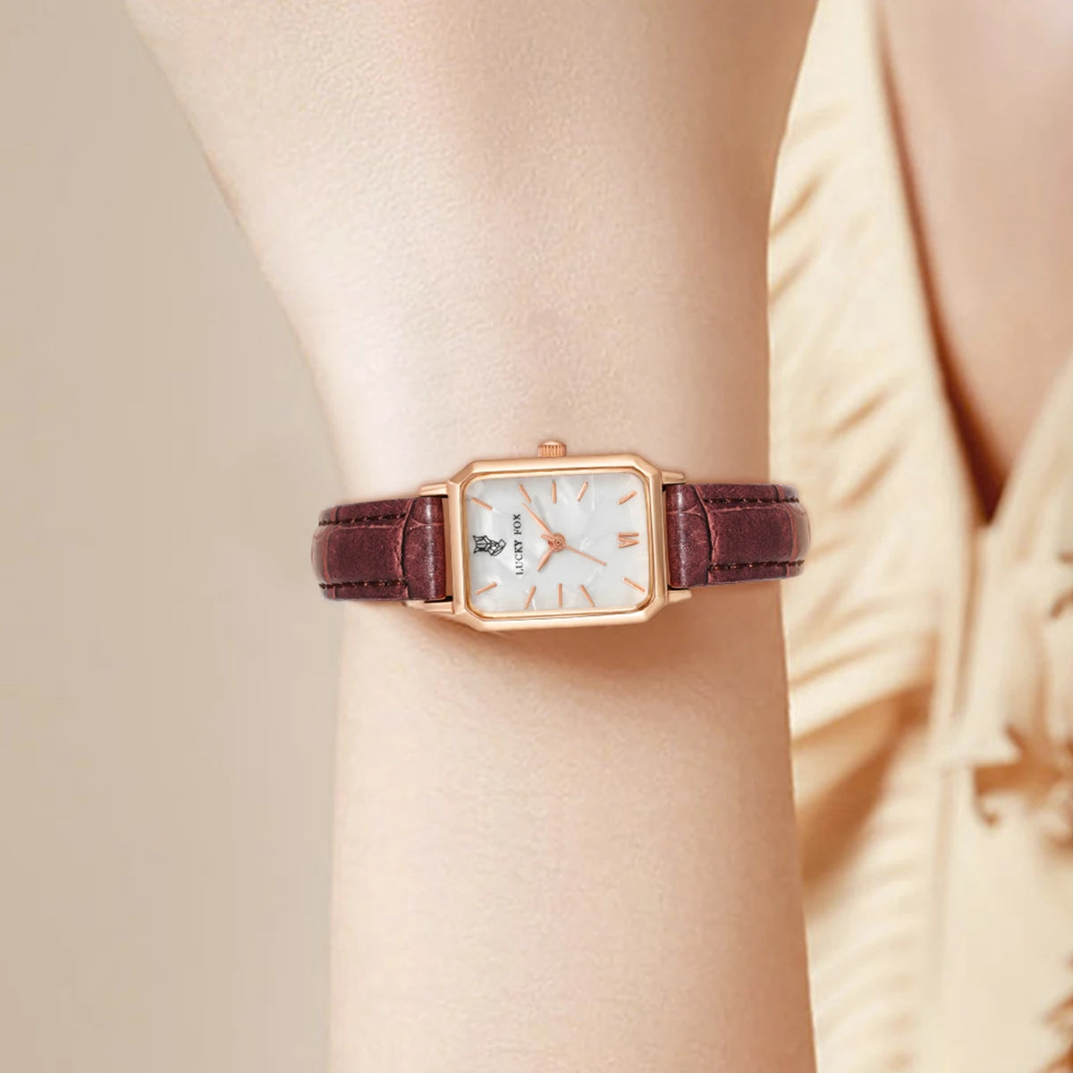 LUCKY FOX Women Watches Fashion Green Square Leather Quartz Watch Luxury Ladies Wristwatch Girlfriend Gift