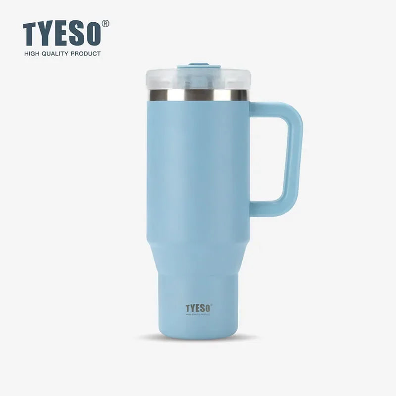 Tyeso 900/1200ML Tumbler Bottle Stainless Steel Car Mug With Handle Straw Thermal Iced Travel Vacuum Insulated Coffee Hot Cup