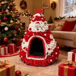 Winter Christmas Tree Cat Nest Handmade /Finished Cat Bed /Winter Warmth Semi Enclosed Dog Nest Felt Cone Pet House 크리스마스 고양이 굴