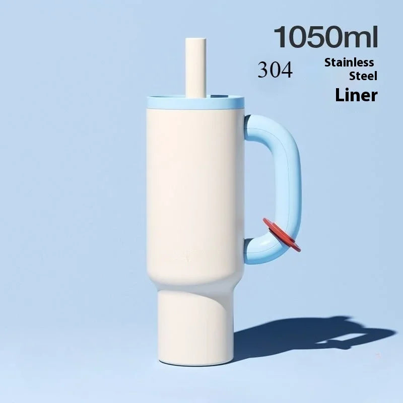 2025 New Female King Cup 304 Stainless Steel Straw Insulated Ice Cup - Thick, Portable Handle Design for Trendy Hydration