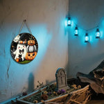 2D Halloween Circular Wooden Sign, Cute Ghost, Bat, Pumpkin Design, Suitable for Home, Room, Garden, Party Decoration, Gifts