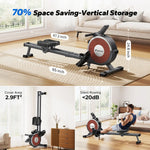 MERACH Q1S Magnetic Rowing Machine, 16-Level Resistance, 350lbs Capacity, Dual Rail, LCD Monitor, App Compatible, Manual Adjust