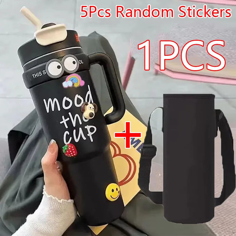 1000ML Thermal Water Bottle 32oz Large Capacity With Straw Stainless Steel Thermos Bottle Cold and Hot Thermos Cup