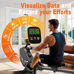 MettleMatic RM3 Foldable Rowing Machine, 300N Magnetic Resistance, 16 Levels, Bluetooth, 150kg Capacity