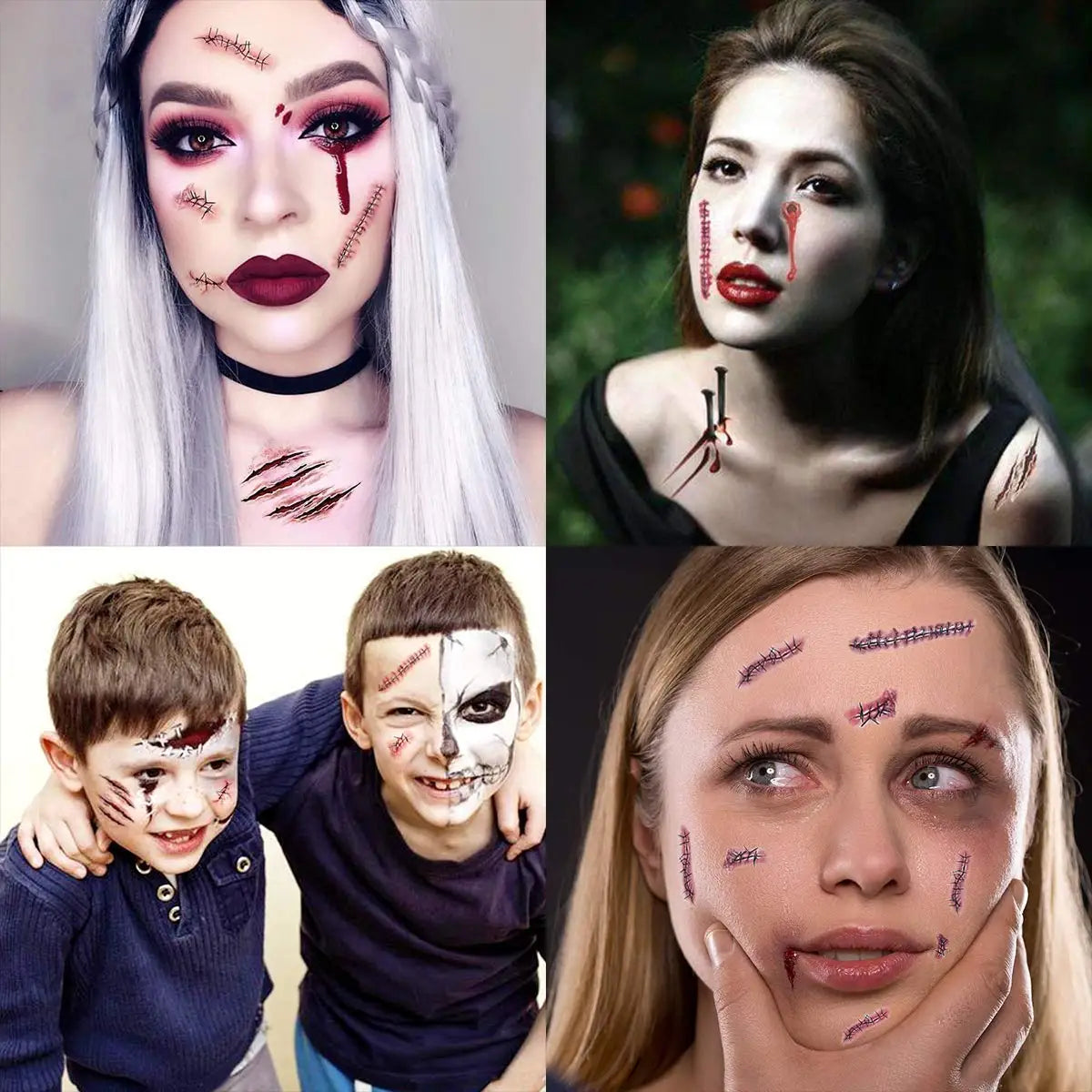 Halloween Temporary Scar Tattoos Sticker Realistic Bloody Wound Scab Body Face Decals for Makeup Masquerade Cosplay Party Prop