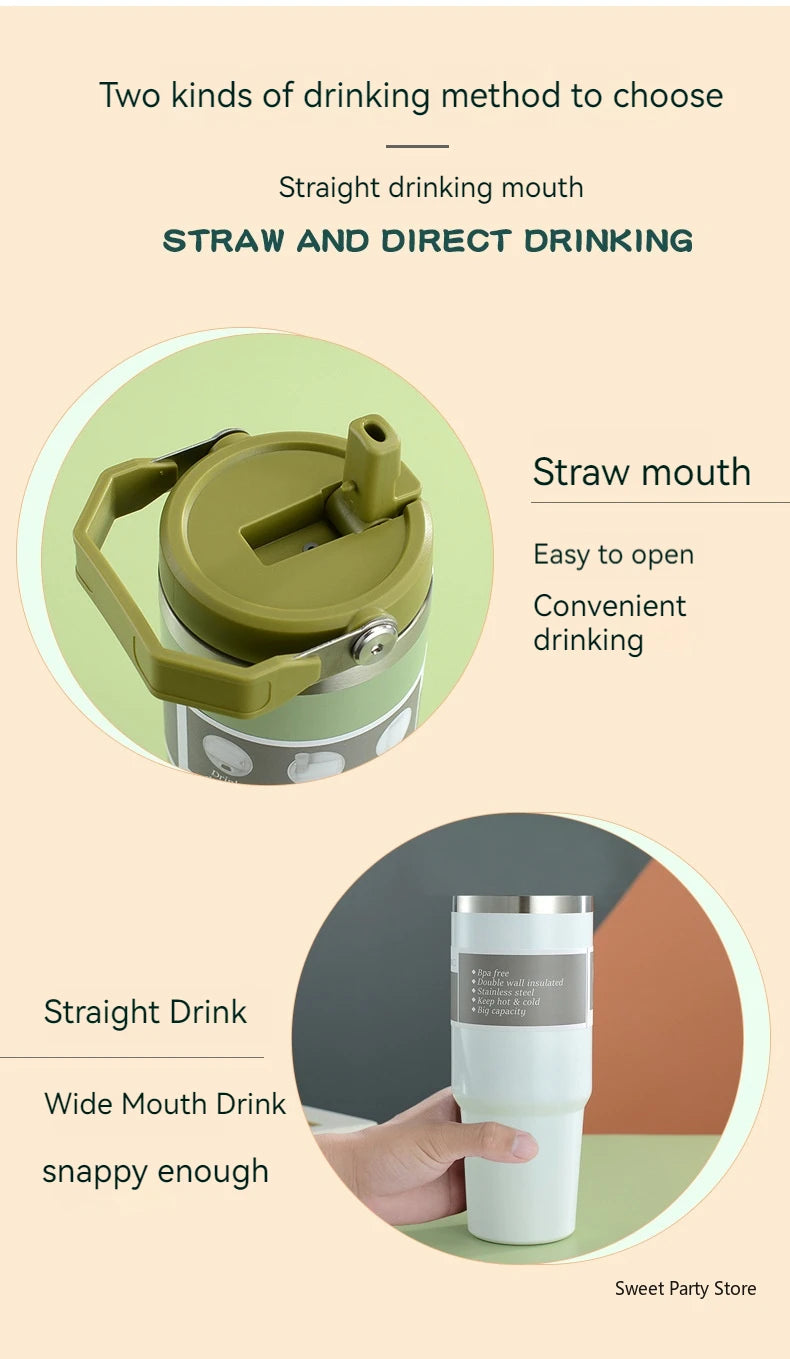 20oz/30oz Stainless Steel Thermos Mug With Straw Keeps Cold and Heat Thermal Mug Tumbler Outdoor Sports Thermal Water Bottle