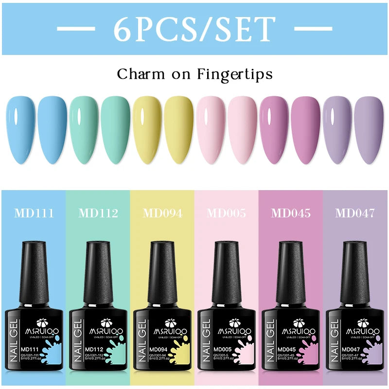 MSRUIOO 6pcs Nude Pink Gel Nail Polish Set Glitter Colorful Semi Permanent UV Gel Kits DIY Nail Art Painting Varnish Manicure