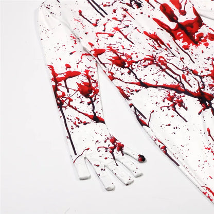 Kids Halloween Horror Costume Blood Red Jumpsuit with Scary Mask Spooky Role Play Party Outfit for Carnival Celebration