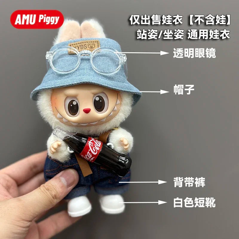 Clothes for Clothes Doll DIY Accessories Pull Cloth Cola Happiness Factor Labubu Clothes Set Doll Outfit Have Shoes