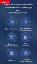 Original Lenovo Sports Wireless Earphones BT over Ear Buds with Earhooks Sports Earphones Running in-Ear Headphones