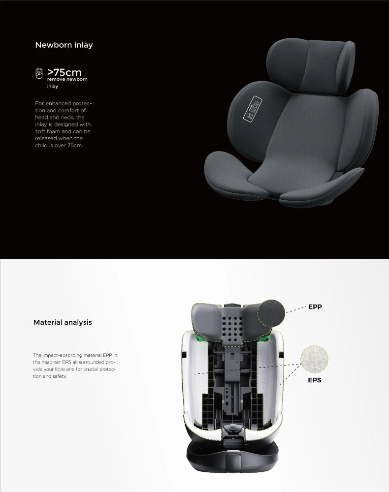 Child seat 360° ISOFIX rotating baby car seat, ECE R129/0-36 kg/0-12 years, 5-point seat belt