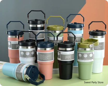 20oz/30oz Stainless Steel Thermos Mug With Straw Keeps Cold and Heat Thermal Mug Tumbler Outdoor Sports Thermal Water Bottle