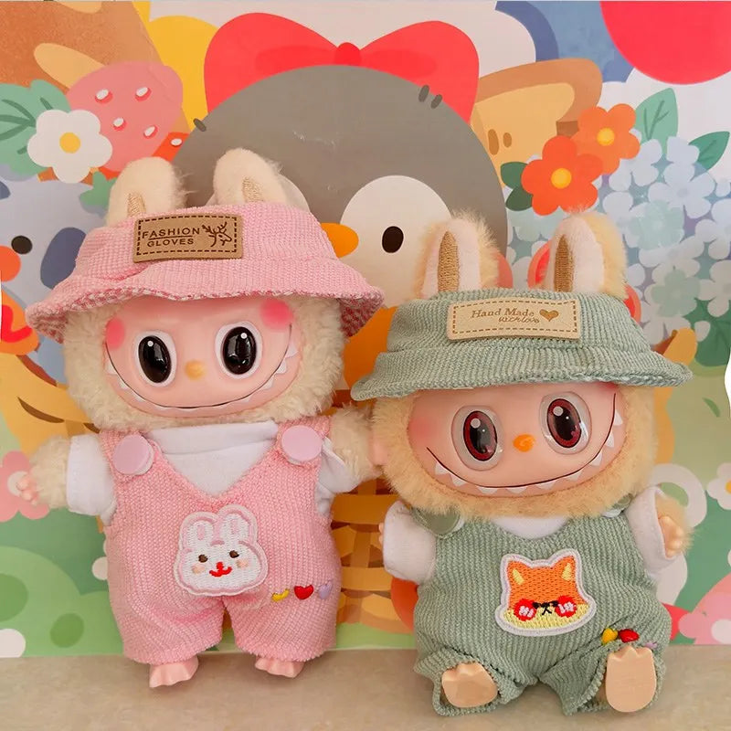 Labubu Doll Fashion Set Cute White Shirt Hat Animal Overalls Doll Clothes Accessory Gift for 17cm Doll