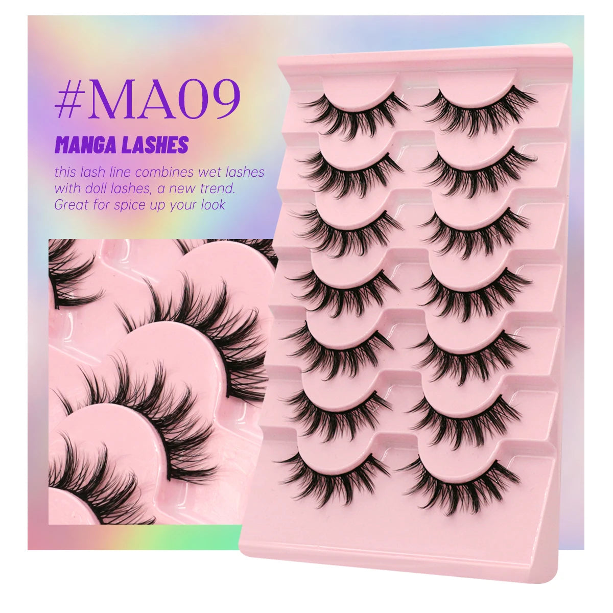 GROINNEYA 5/7 pairs Eyelashes 3D Natural False Lashes Fluffy Soft Cross Manga Lashes Wispy Natural Eyelash Extension Makeup