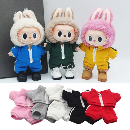 17cm Labubu Doll Clothes Set Solid Color Hoodie Sweatshirt and Pants Outfit for DIY Doll Dressing Gift for Toy Collectors