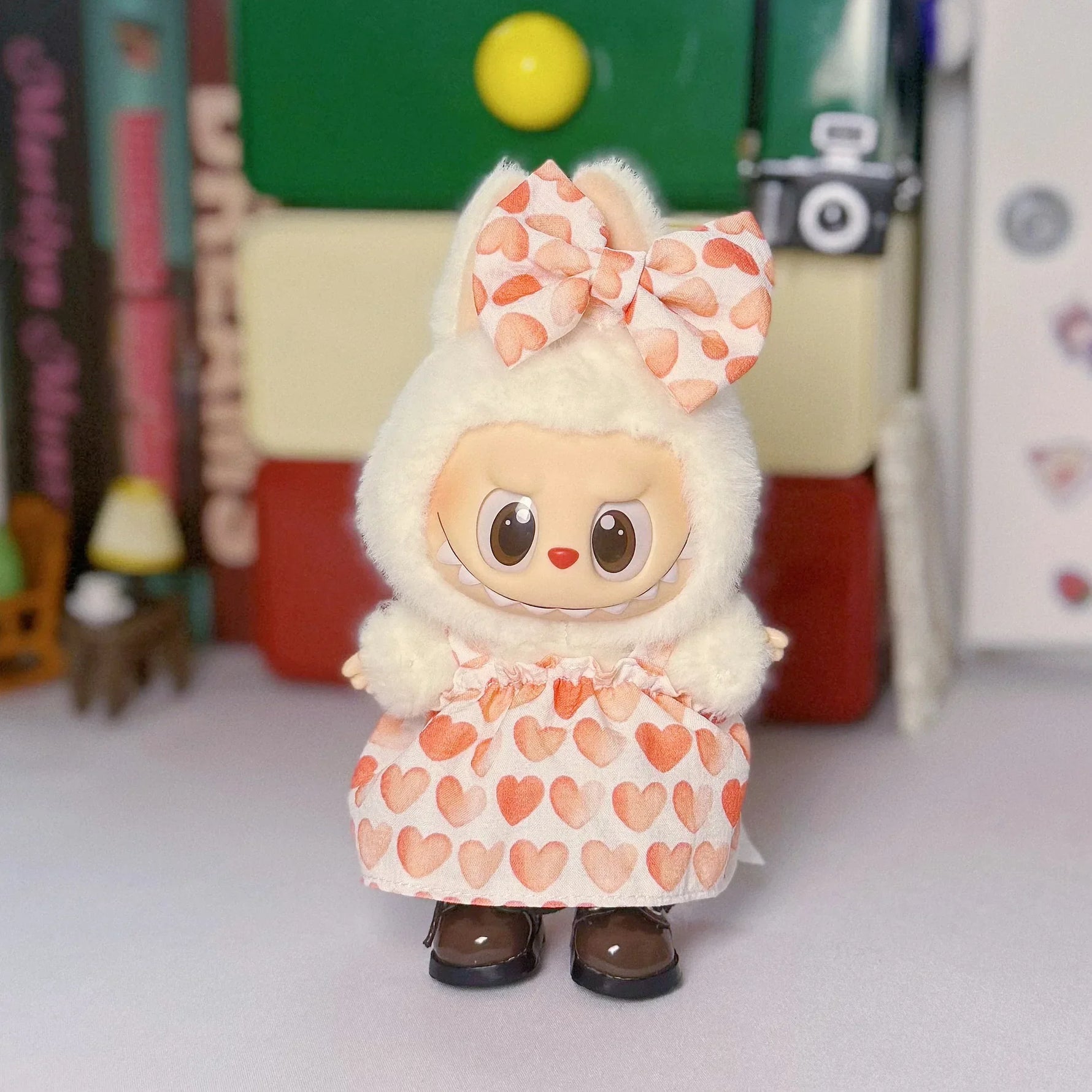 Doll Clothes For LABUBU Frog Set Jumpsuit Kawaii Fisherman Hat 2PCS/Pack Plush Cotton Doll Dress Up Game Decoration