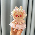 Luxury Plush Wedding Dress Dolls Clothes for Labubu I II Korea Style Fluffy Romantic Wedding Dress Flower Hat Suit for Ladbubu