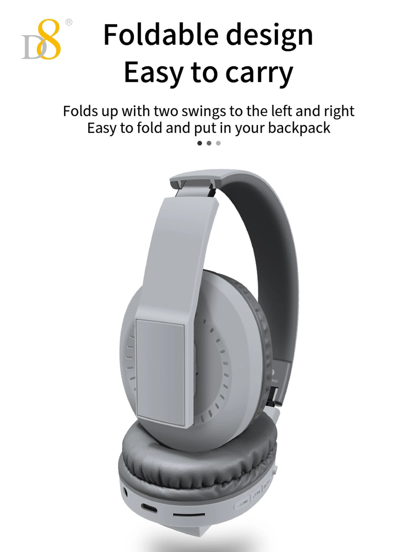 D8 Over Ear  Headphones,  Wireless and Wired Headset Built-in Microphone,  Micro SD Card Slot - (Stealth)  40H Playtime